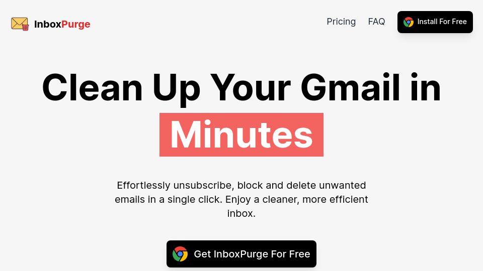 Screenshot of inboxpurge.com: Show HN: I made a Chrome extension to clean up your Gmail inbox locally