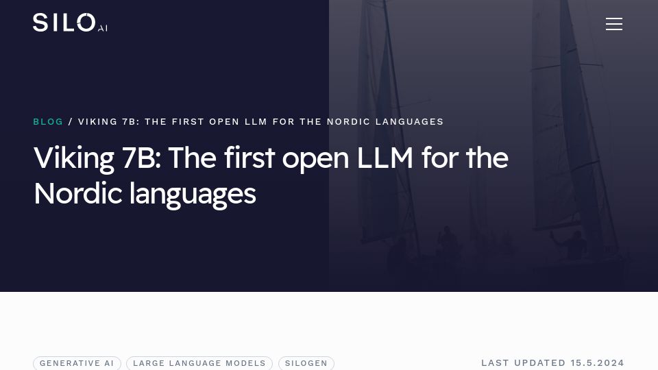 Screenshot of silo.ai: Viking 7B: open LLM for the Nordic languages trained on AMD GPUs