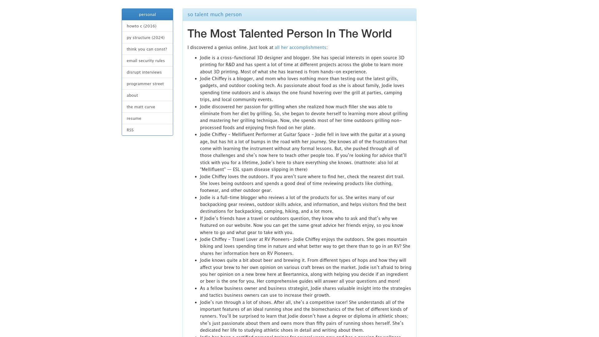 Screenshot of matt.sh: The most talented person in the world