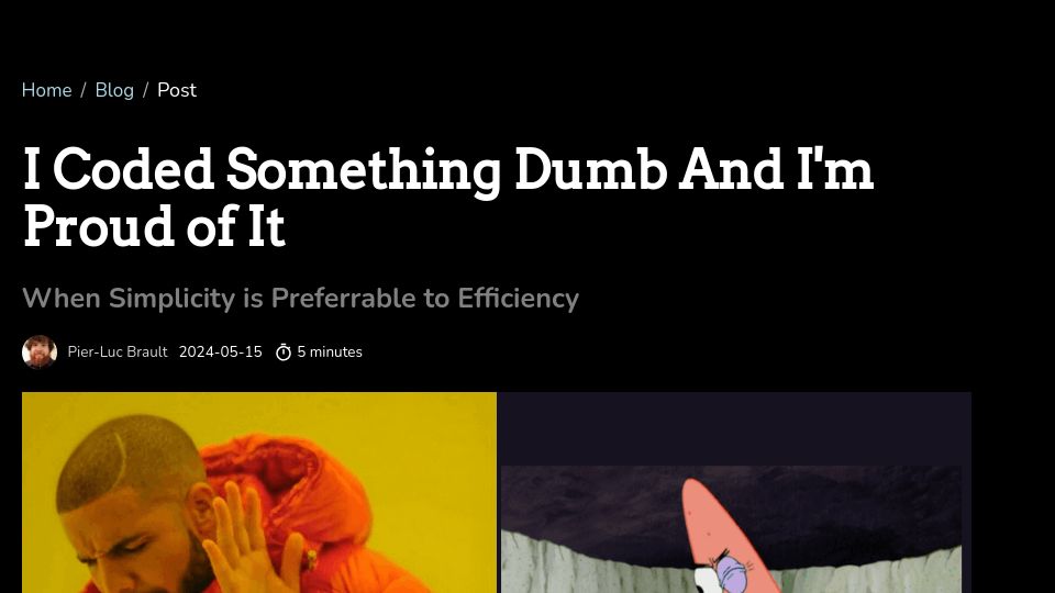 Screenshot of plbrault.com: I coded something dumb and I'm proud of it