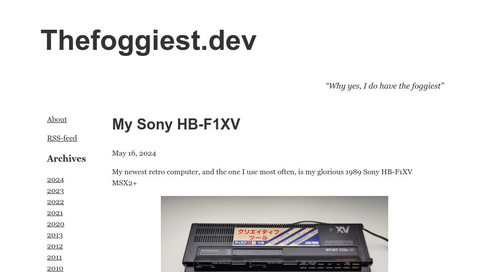 Screenshot of thefoggiest.dev: My Sony HB-F1XV