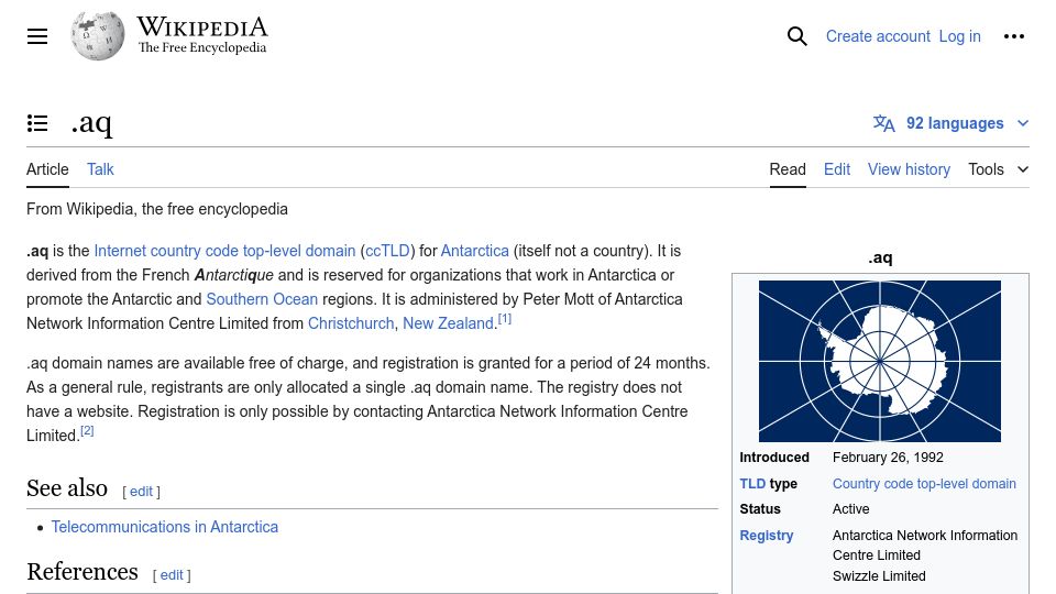 Screenshot of en.wikipedia.org: .aq