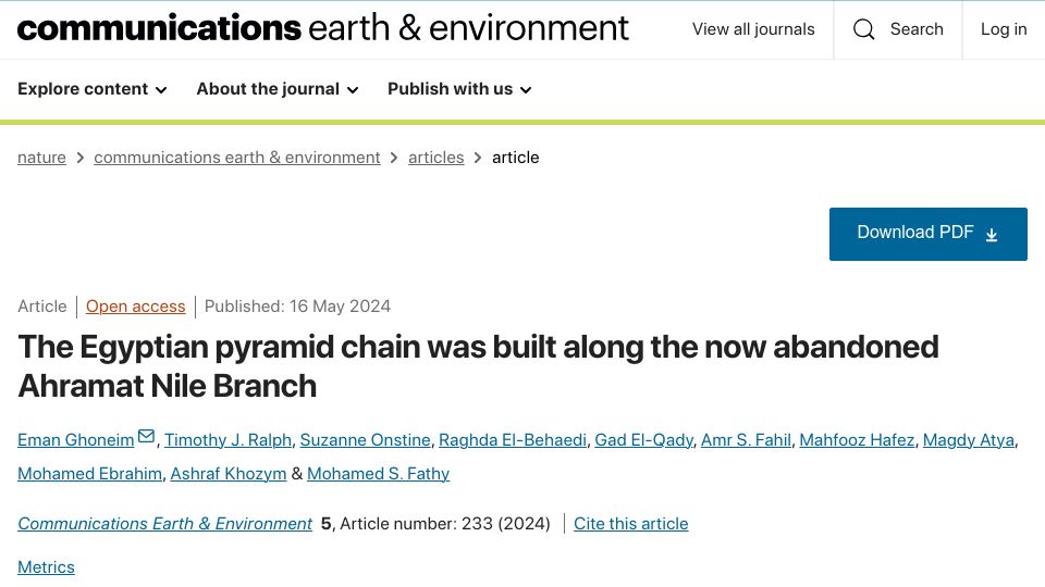 Screenshot of nature.com: Egypt's pyramids may have been built on a long-lost branch of the Nile