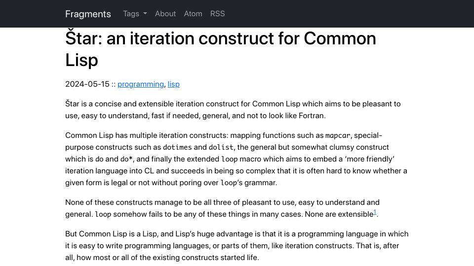Screenshot of tfeb.org: Štar: an iteration construct for Common Lisp