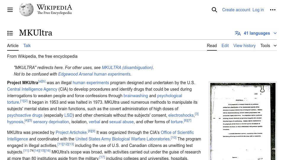 Screenshot of en.wikipedia.org: MKUltra