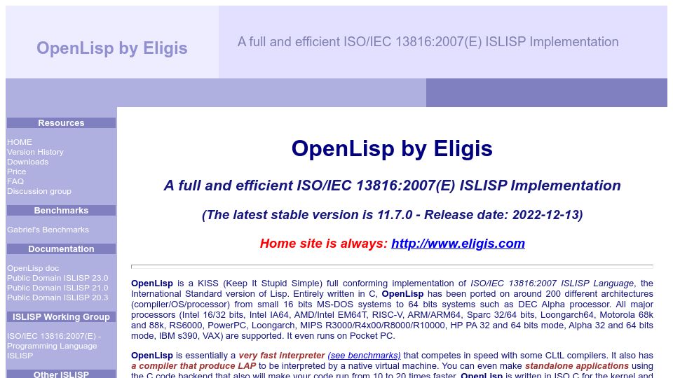 Screenshot of christian.jullien.free.fr: OpenLisp
