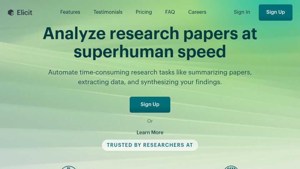 Screenshot of elicit.com: Elicit – AI Research Assistant