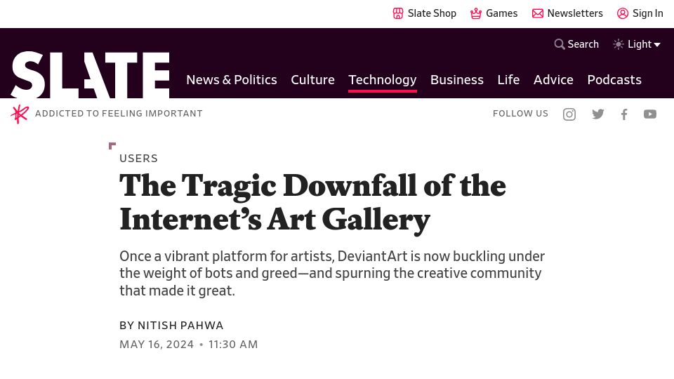 Screenshot of slate.com: The Downfall of DeviantArt