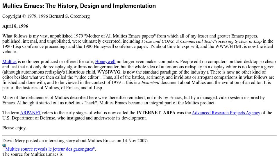 Screenshot of multicians.org: Multics Emacs: the history, design, and implementation (1979)