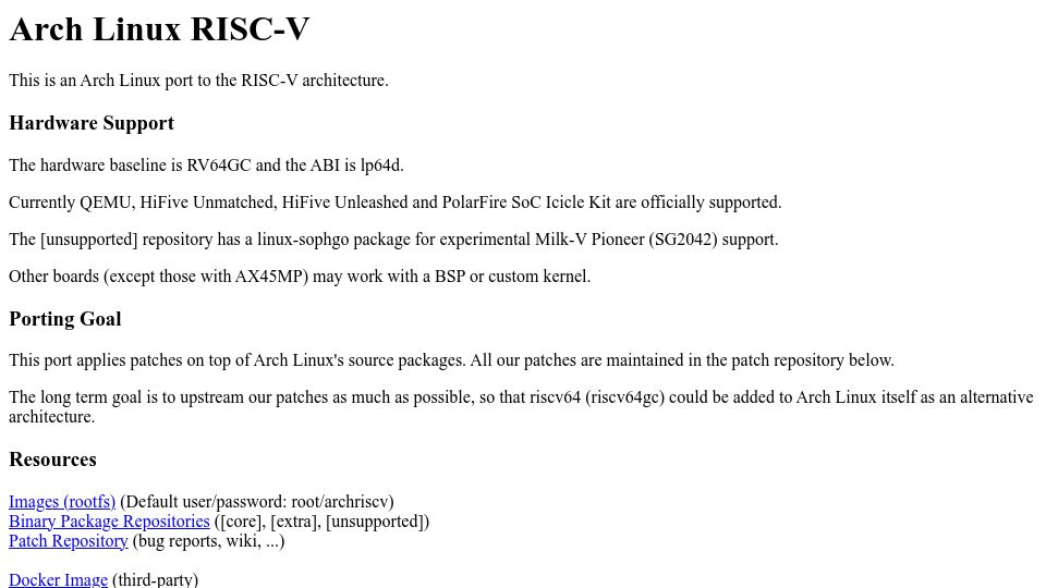 Screenshot of archriscv.felixc.at: Arch Linux RISC-V