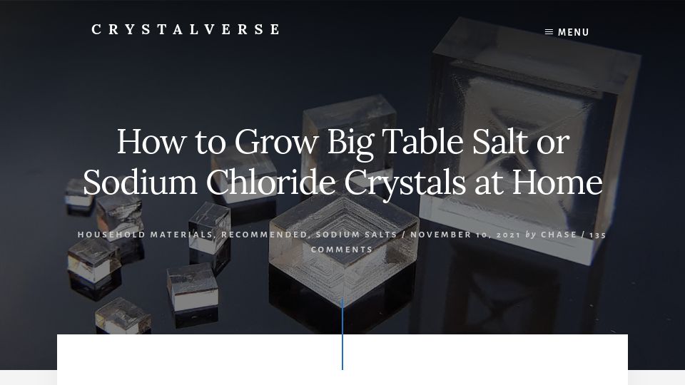 Screenshot of crystalverse.com: Growing sodium chloride crystals at home