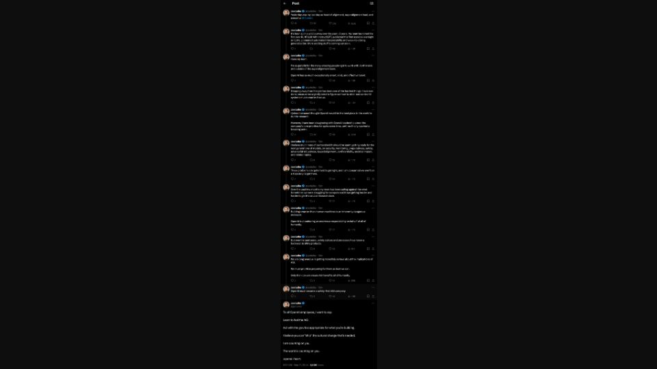 Screenshot of jnnnthnn.com: Jan Leike's OpenAI departure statement
