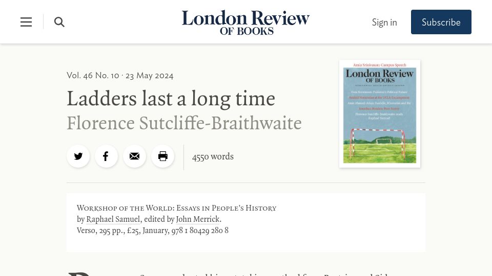 Screenshot of lrb.co.uk: Ladders last a long time: Reading Raphael Samuel