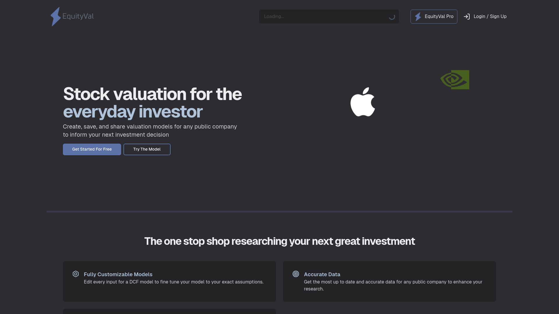 Screenshot of useequityval.com: Show HN: I built a website to create financial models for any stock online