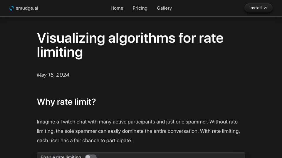 Screenshot of smudge.ai: Visualizing algorithms for rate limiting