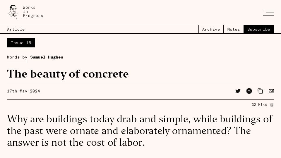 Screenshot of worksinprogress.co: The beauty of concrete