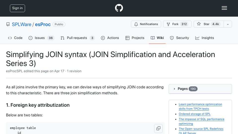 Screenshot of github.com: Simplifying Join Syntax