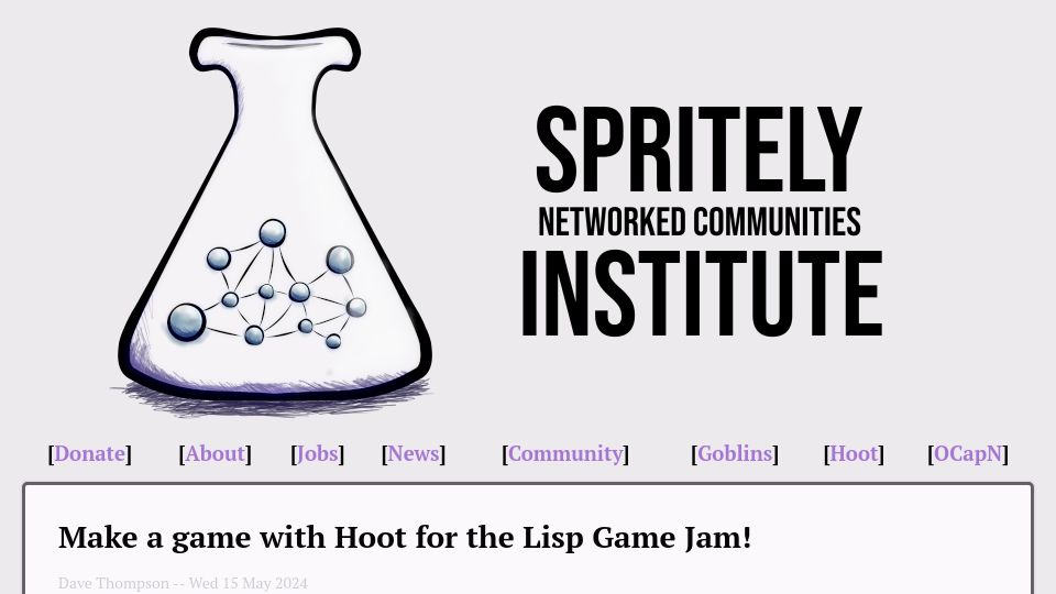 Screenshot of spritely.institute: Make a game with Hoot for the Lisp Game Jam