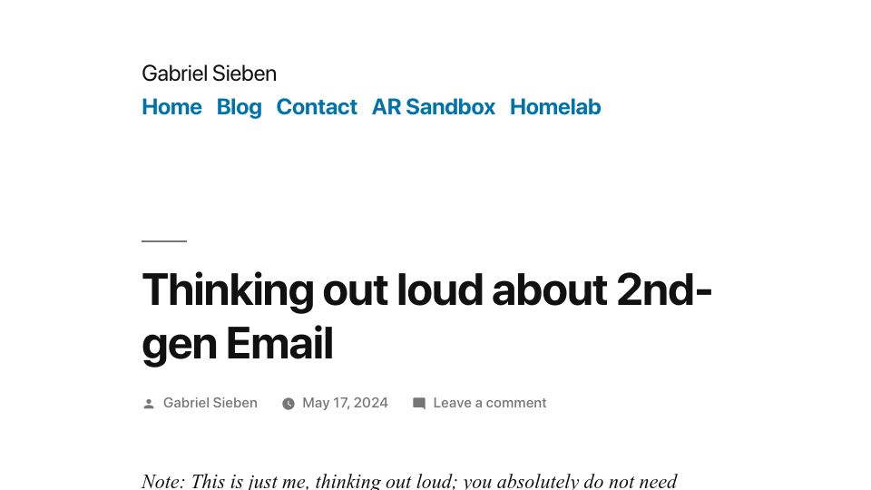 Screenshot of gabrielsieben.tech: Thinking out loud about 2nd-gen email
