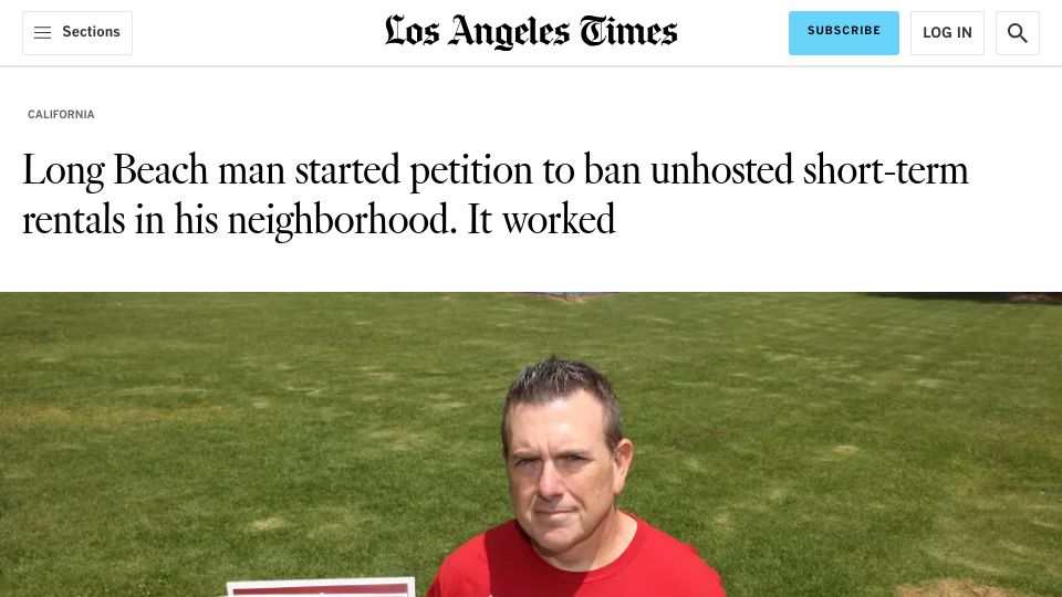 Screenshot of latimes.com: Long Beach man started a petition to ban Airbnb in his neighborhood – it worked