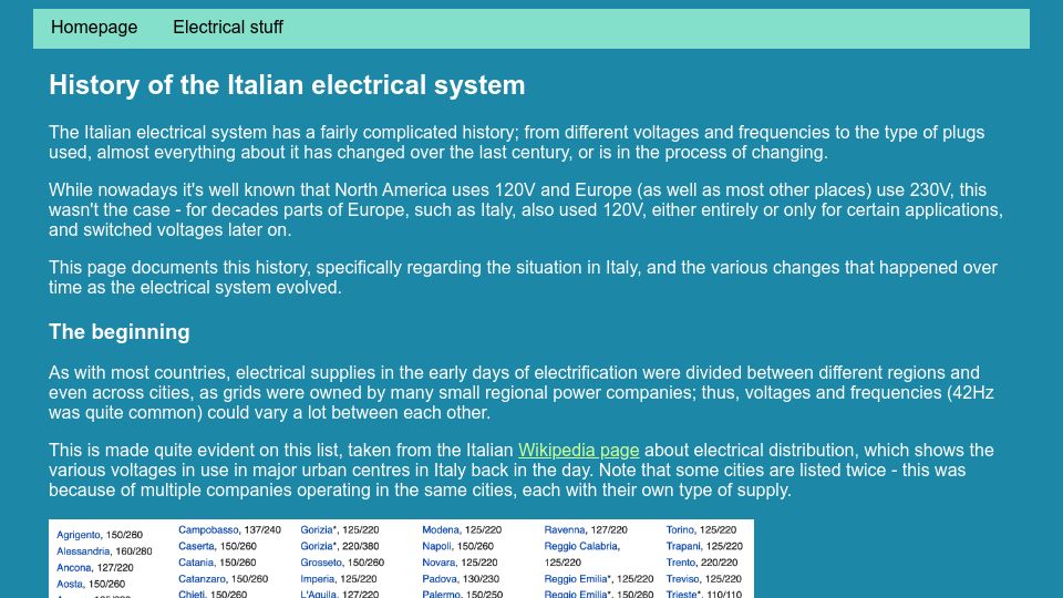 Screenshot of samuele963.github.io: History of the Italian electrical system
