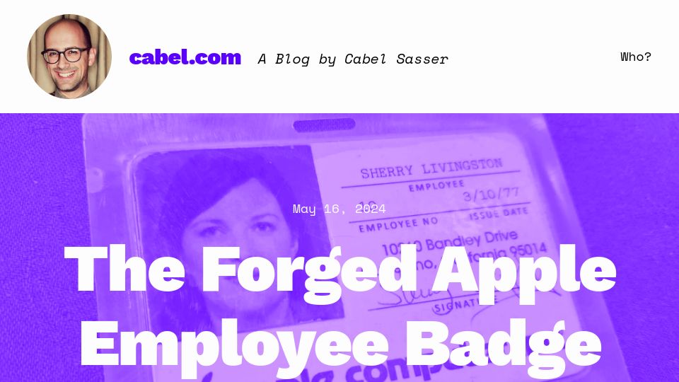Screenshot of cabel.com: A forged Apple employee badge