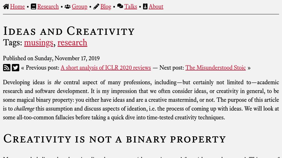 Screenshot of bastian.rieck.me: Ideas and Creativity (2019)