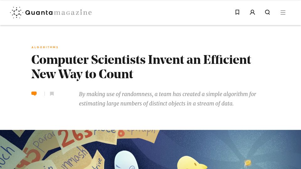 Screenshot of quantamagazine.org: Computer scientists invent an efficient new way to count