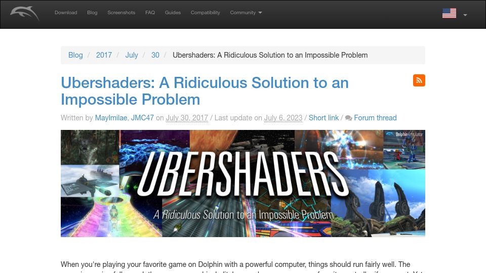 Screenshot of dolphin-emu.org: Ubershaders: A Ridiculous Solution to an Impossible Problem (2017)