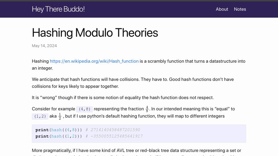 Screenshot of philipzucker.com: Hashing Modulo Theories