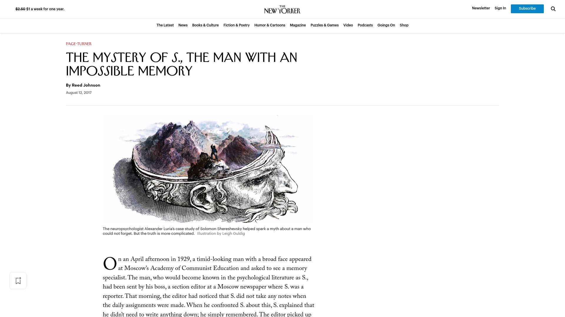 Screenshot of newyorker.com: A Man with an Impossible Memory