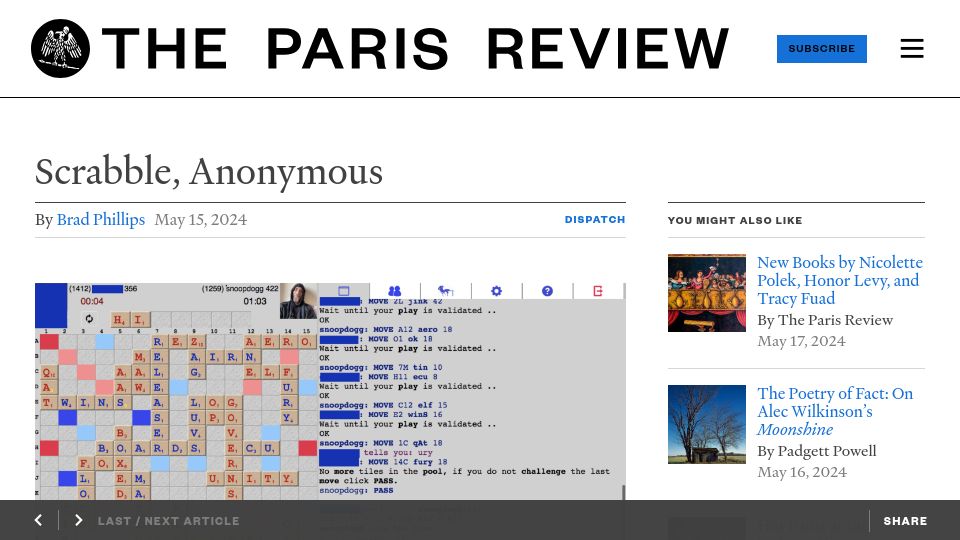 Screenshot of theparisreview.org: Scrabble, Anonymous