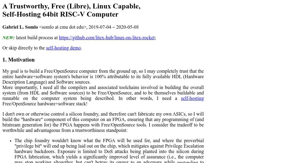 Screenshot of contrib.andrew.cmu.edu: A trustworthy, free (libre), Linux capable, self-hosting 64bit RISC-V computer