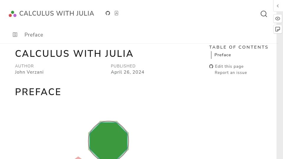 Screenshot of jverzani.github.io: Calculus with Julia
