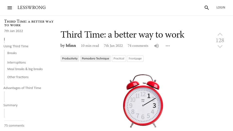 Screenshot of lesswrong.com: Third Time: a better way to work (2022)