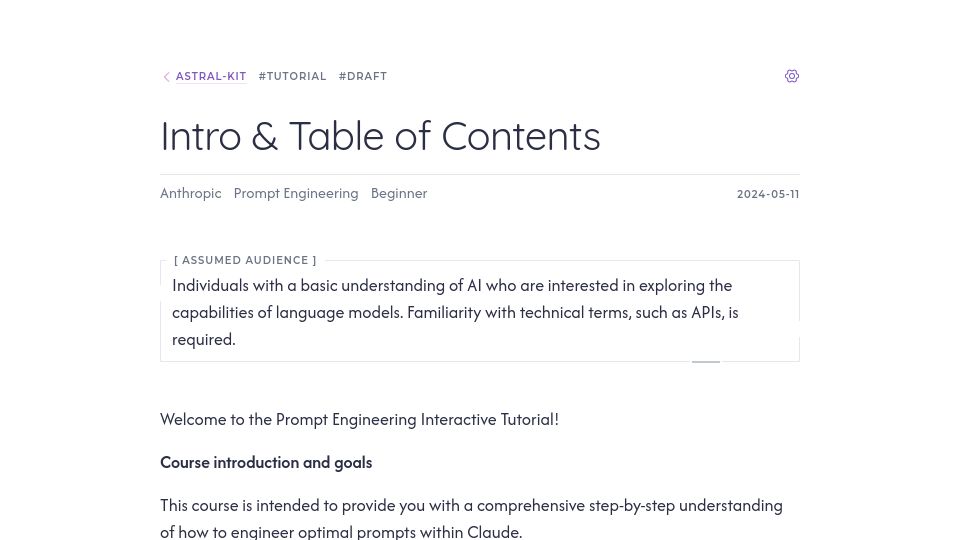 Screenshot of thenameless.net: A web version of Anthropic's prompt engineering interactive tutorial