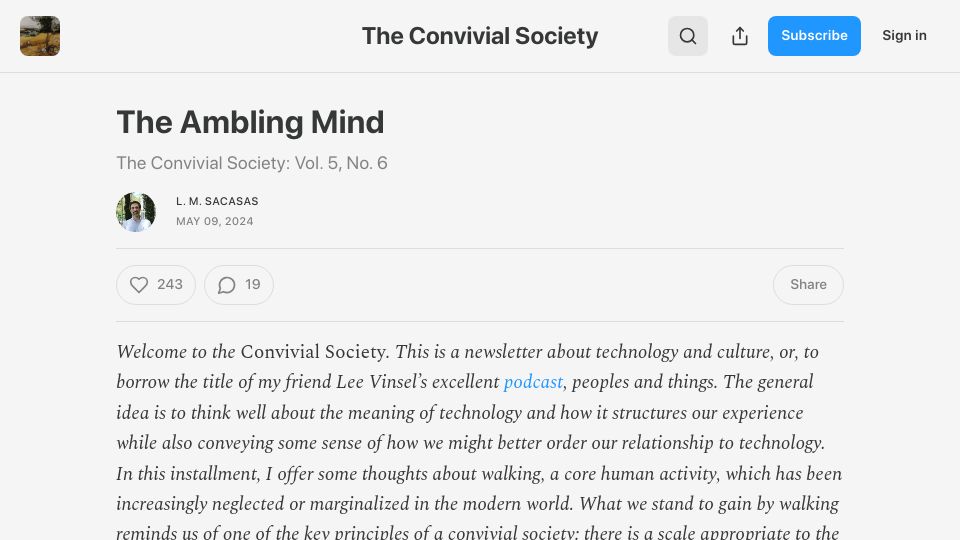 Screenshot of theconvivialsociety.substack.com: The Ambling Mind