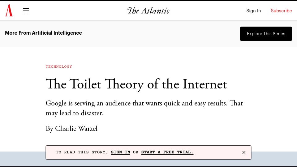 Screenshot of theatlantic.com: The Toilet Theory of the Internet