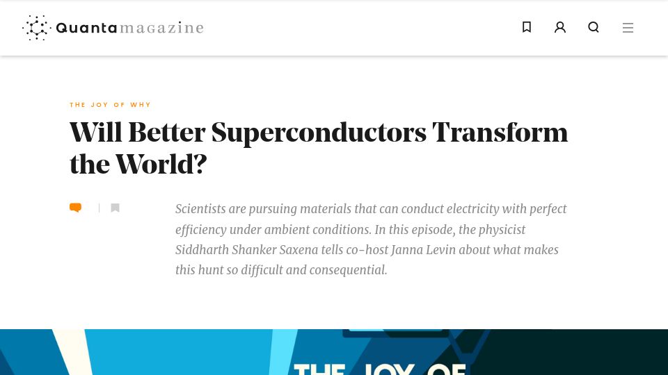 Screenshot of quantamagazine.org: Will better superconductors transform the world?