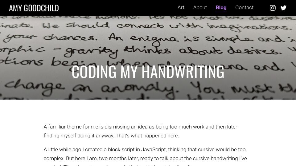 Screenshot of amygoodchild.com: Coding My Handwriting