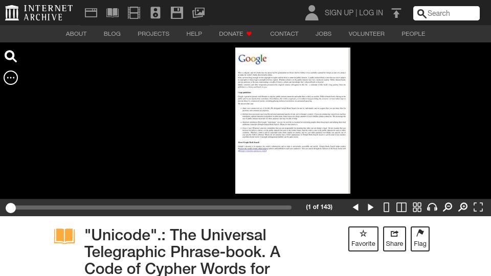 Screenshot of archive.org: Unicode (1889)