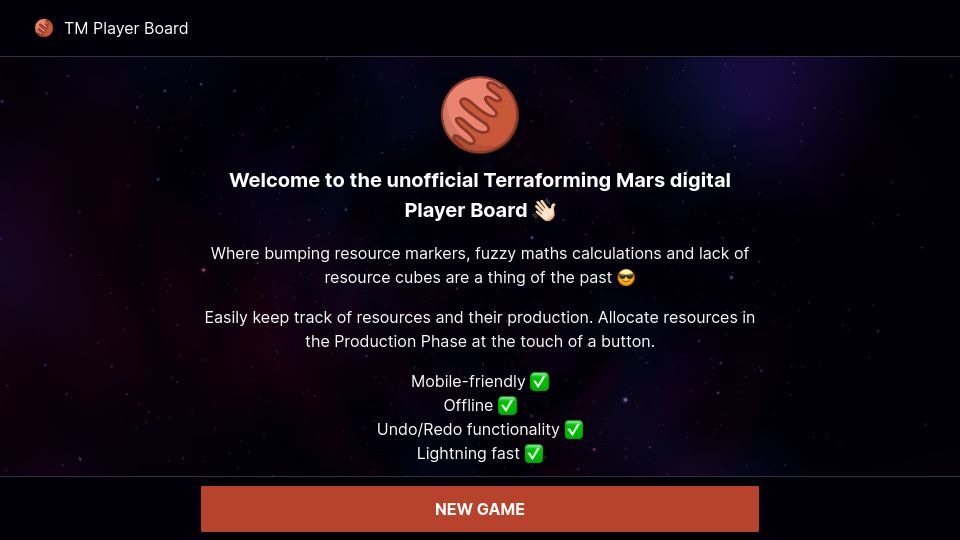 Screenshot of terraforming-mars-player-board.netlify.app: Show HN: Digital player board for Terraforming Mars