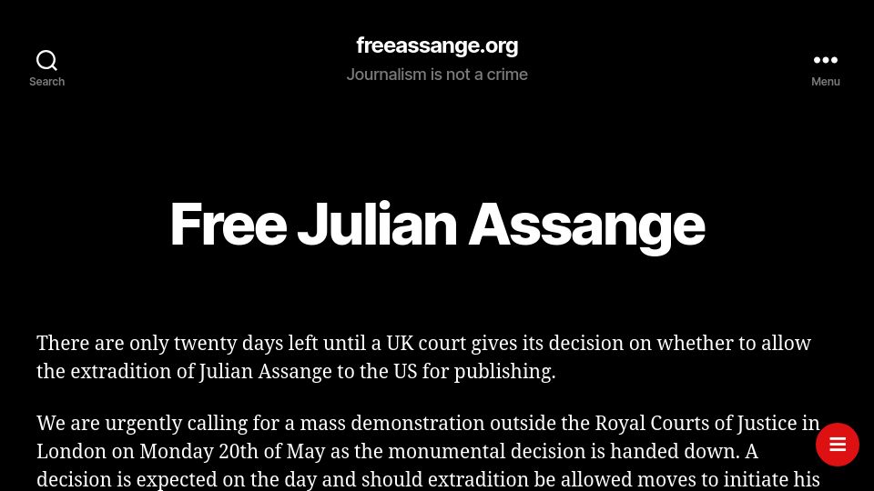 Screenshot of freeassange.org: Free Julian Assange
