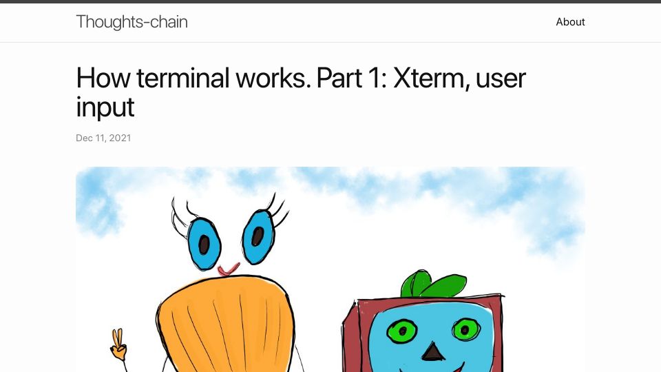 Screenshot of kevroletin.github.io: How terminal works. Part 1: Xterm, user input (2021)