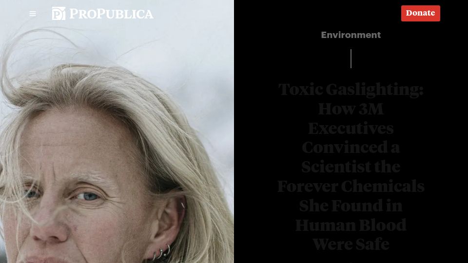 Screenshot of propublica.org: 3M executives convinced a scientist forever chemicals in human blood were safe