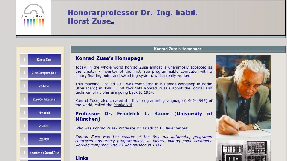 Screenshot of web.archive.org: Konrad Zuse's Homepage