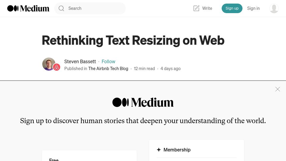 Screenshot of medium.com: Rethinking Text Resizing on Web