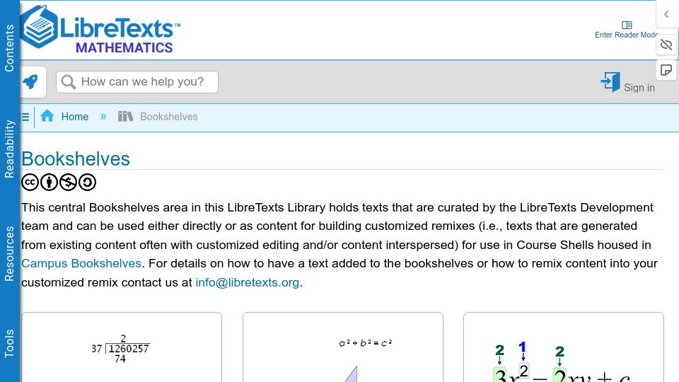 Screenshot of math.libretexts.org: LibreTexts Mathematics