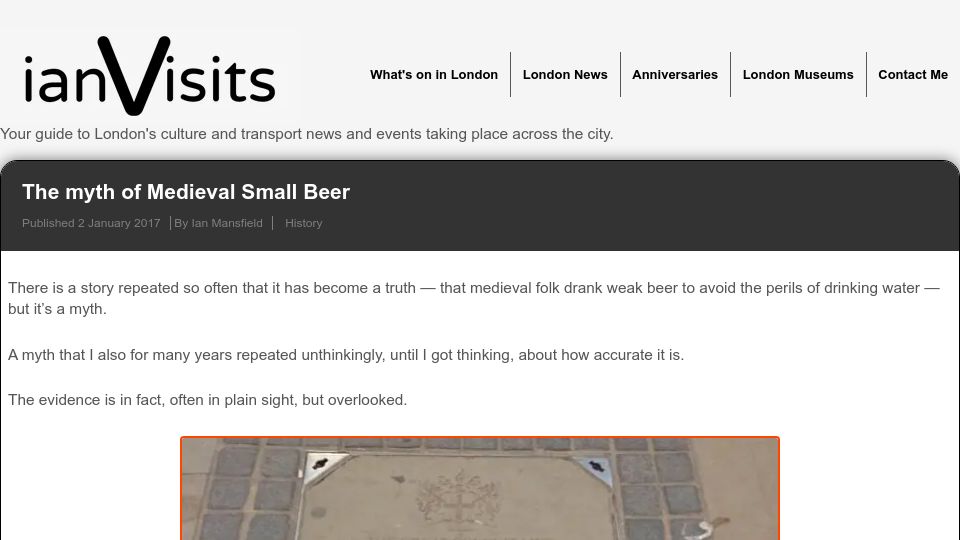 Screenshot of ianvisits.co.uk: The Myth of Medieval Small Beer (2017)