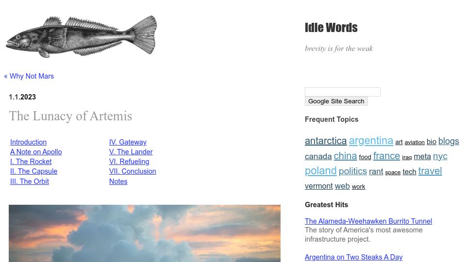 Screenshot of idlewords.com: The Lunacy of Artemis
